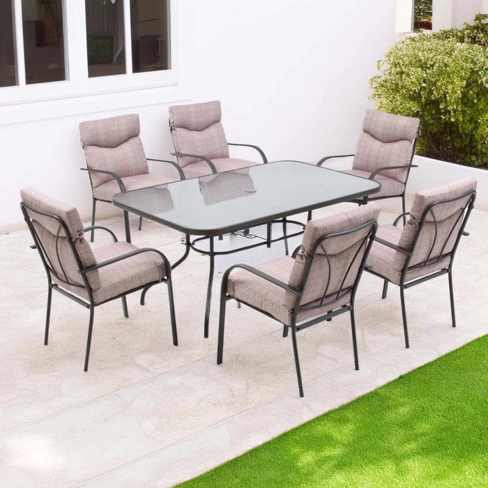 Set di mobili da giardino t.b.t. con tavolo e 6 sedie con cuscini.
