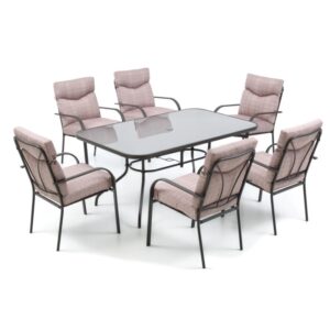 Set di mobili da giardino t.b.t. con tavolo e 6 sedie con cuscini.