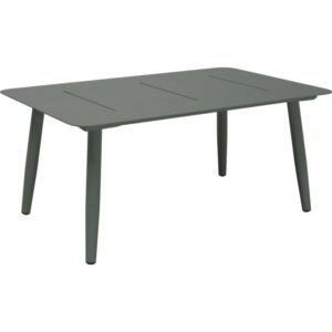 Tavolo grigio-verde del set lounge Claremont. Mobili da giardino con struttura in acciaio e strette scanalature sul piano.