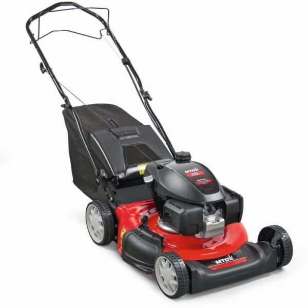 Tagliaerba a scoppio t.b.t. rosso con cesto di raccolta.