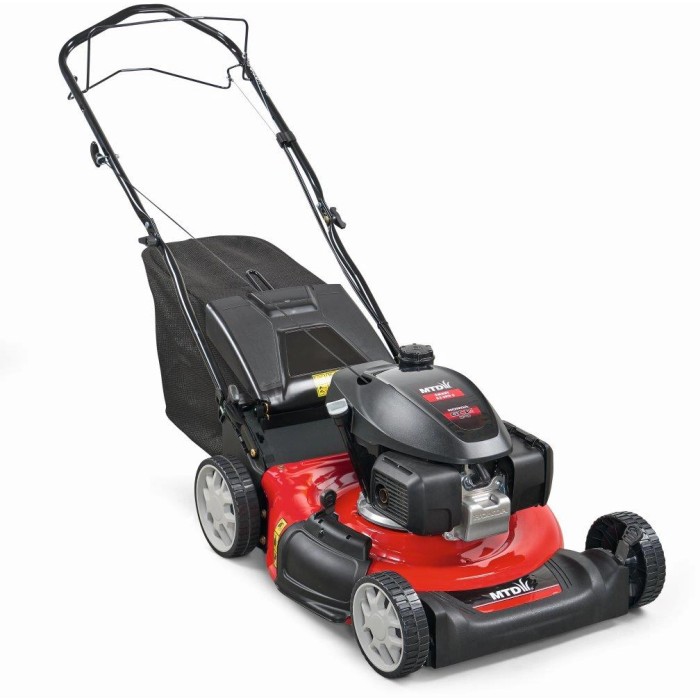Tagliaerba a scoppio t.b.t. rosso con cesto di raccolta.