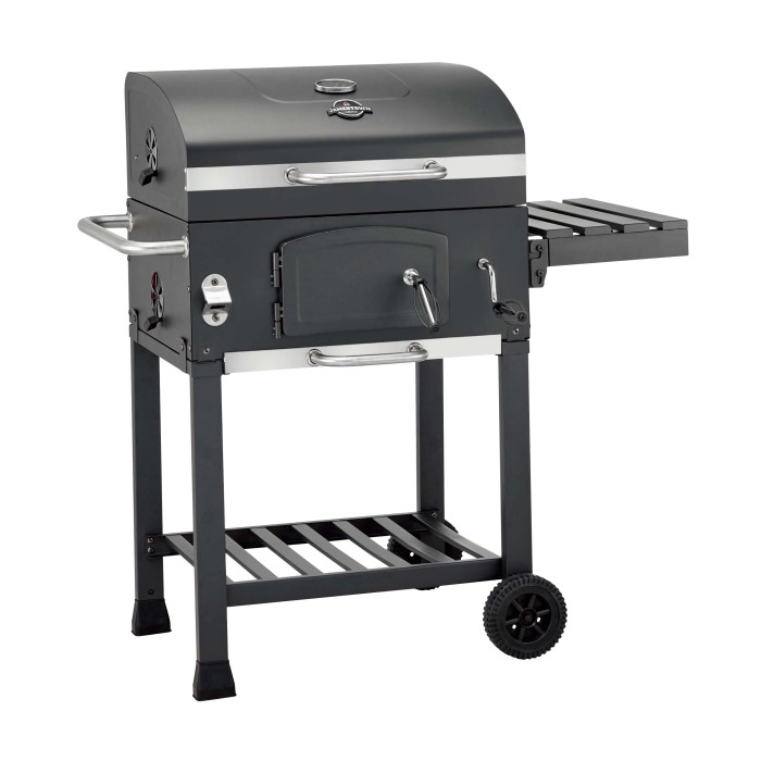 Jamestown Jaxon barbecue a carbonella con griglia modulare e ripiano laterale.