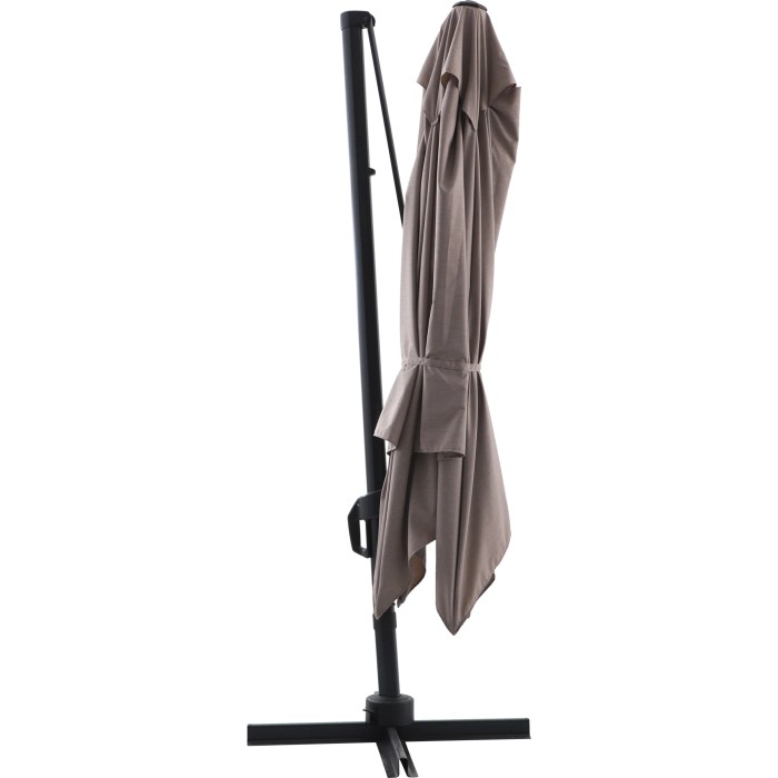 Ombrellone a braccio Bonbeach beige (299 cm) con meccanismo a manovella, chiuso.