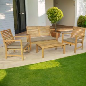Set di mobili da giardino t.b.t. in legno con divanetto, poltrone e tavolo per patio o giardino.
