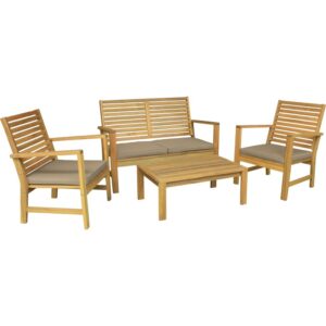 t.b.t. Set di mobili da giardino in legno con cuscini, composto da divanetto, due sedie e tavolo.