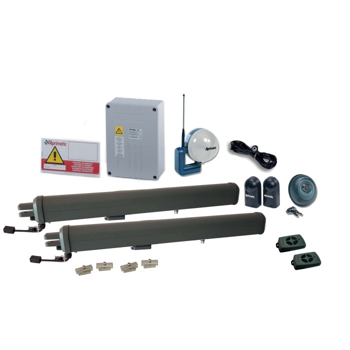 Kit automazione per porte garage Aprimatic: 2 motori, centralina, ricevitore radio, fotocellula, 2 telecomandi.