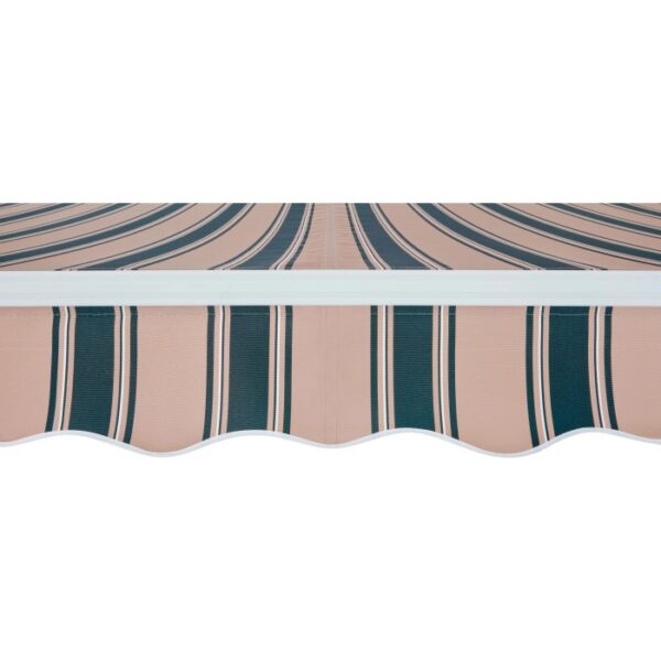 Tenda da sole a strisce t.b.t. beige e verde scuro con volant bianco.