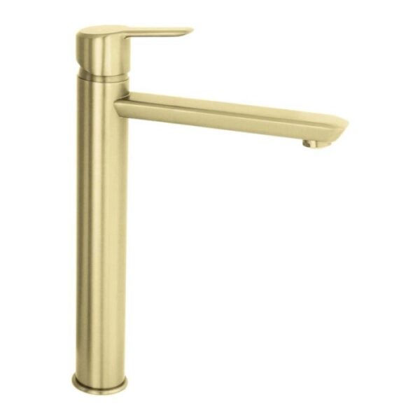 Miscelatore lavabo Rodas alto oro spazzolato H70 L265 P495 mm
