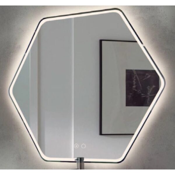 Specchio da parete esagonale con illuminazione a LED.