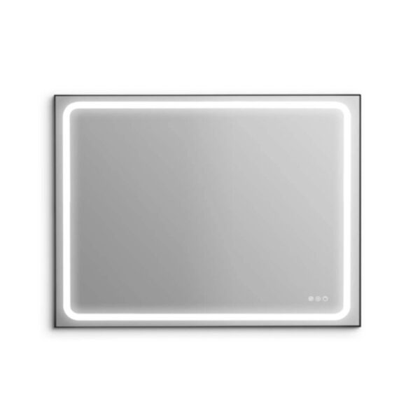 Specchiera rettangolare t.b.t. con illuminazione LED e cornice nera.