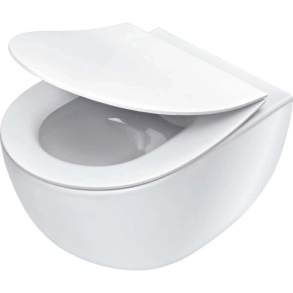 WC sospeso con sedile senza bordo bianco
