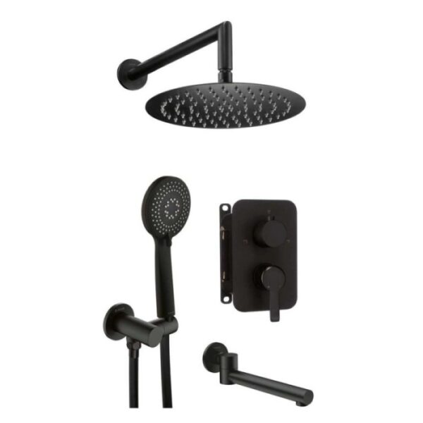 Kit doccia a scomparsa Rodas Ø25 cm nero con bocca per vasca