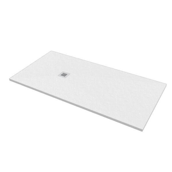 Piatto doccia t.b.t. rettangolare bianco con scarico centrale.