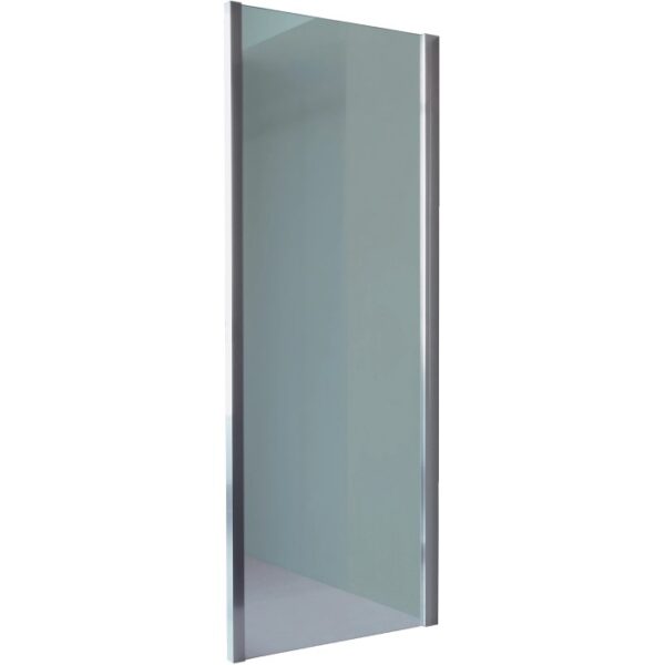 Pannello doccia t.b.t., parete in vetro con telaio argentato.