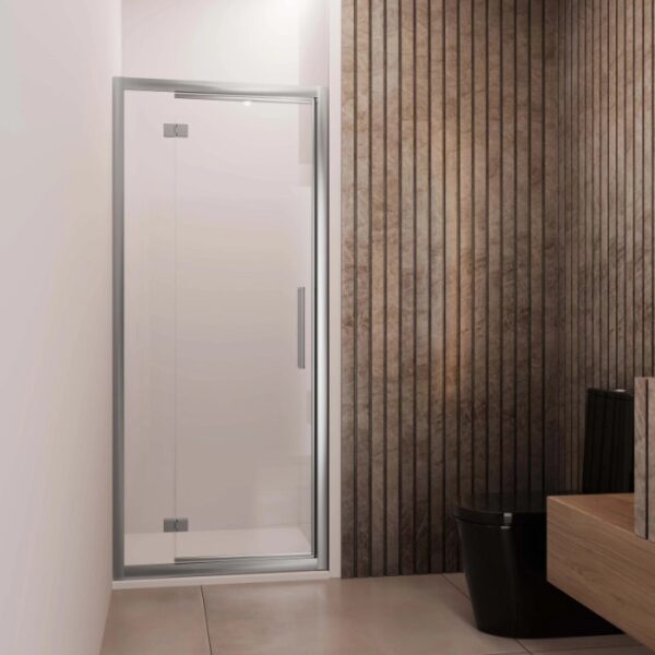 Porta battente reversibile doccia Lux est. fisso 107-113 cm argento trasparente
