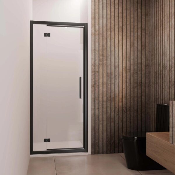 Porta battente fisso in linea revers box doccia Lux 8 mm trasp 107/113cm nero op