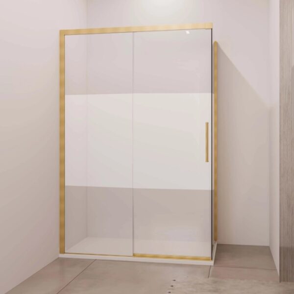 Porta scorrevole dx doccia Lux con fisso 97/100 cm oro spazzolato