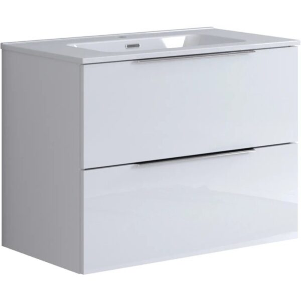 Mobile bagno sospeso bianco con due cassetti.