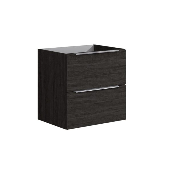 Mobile bagno t.b.t. in legno scuro con due cassetti e maniglie argentate.