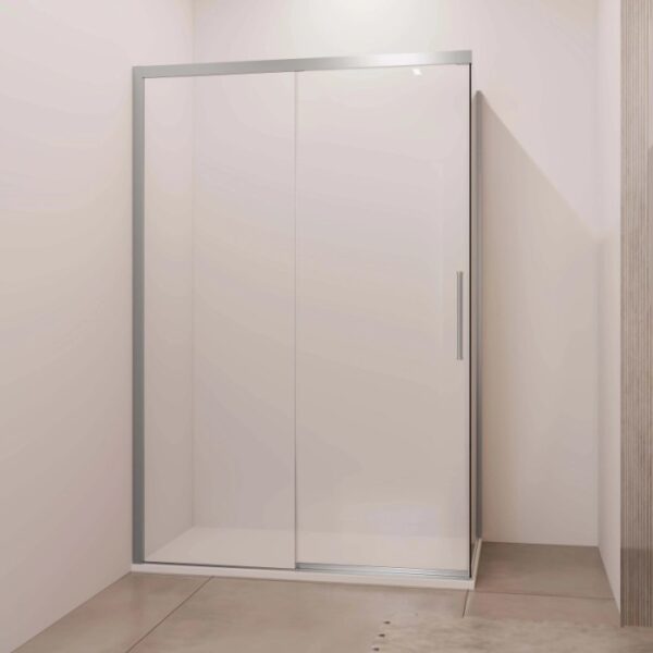 Porta scorrevole doccia Lux sx fisso est. 110-117 cm argento banda satinata