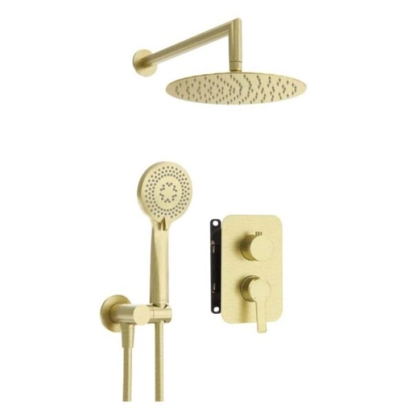 Set doccia incasso Idrostile Rodas con box 250 mm oro spazzolato