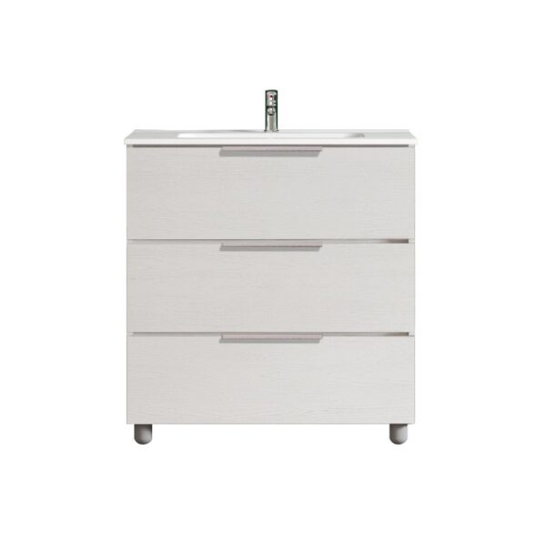 Mobile bagno t.b.t. con tre cassetti e lavabo da appoggio.