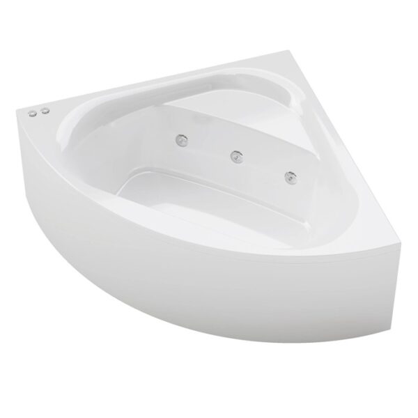 Vasca idromassaggio angolare bianca per momenti di relax.