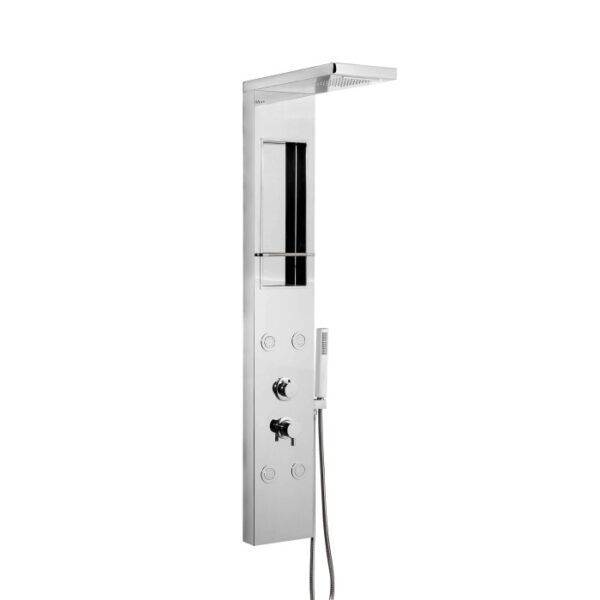 Colonna doccia moderna t.b.t. cromata con soffione e doccetta per un'esperienza doccia elegante.