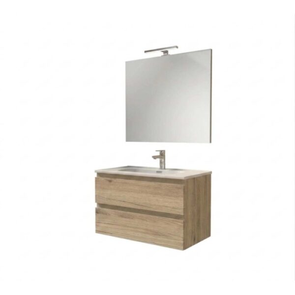 Mobile bagno base porta lavabo specchiera lampada Pura 80 rovere naturale