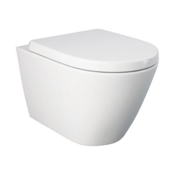 WC sospeso bianco (t.b.t.) con coperchio chiuso.