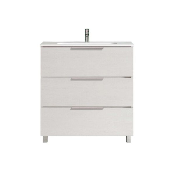 Mobile bagno t.b.t. con tre cassetti e lavabo da appoggio.