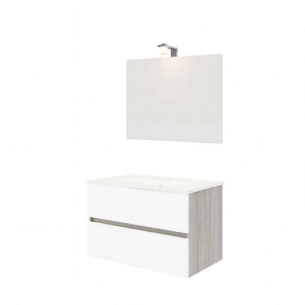 Mobile bagno Cube con lavabo e specchio rovere-bianco L81,5xP46,5xH115,4cm