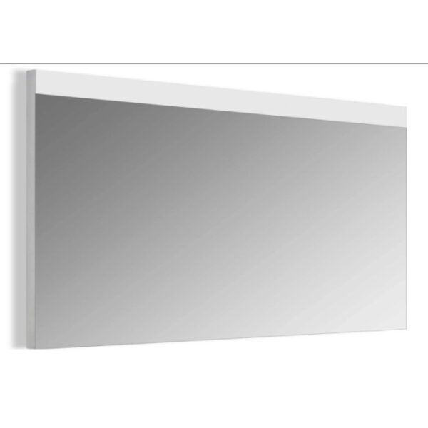 Specchiera rettangolare t.b.t. con cornice bianca per bagno o corridoio.