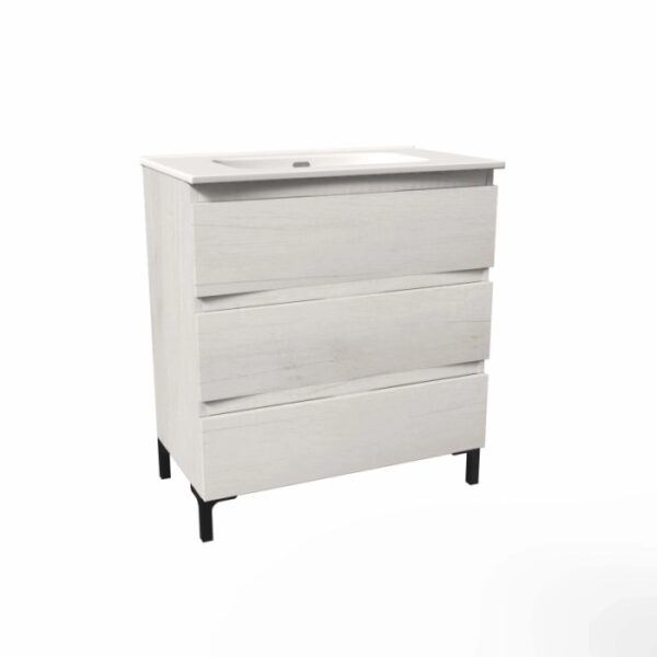 Mobile bagno base lavabo a terra Pura 3 cassettoni L81xH90xP46 cm Quercia bianca