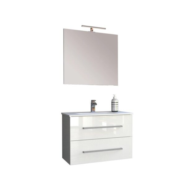 Mobile bagno bianco con specchio e lampada, categoria arredamento bagno.