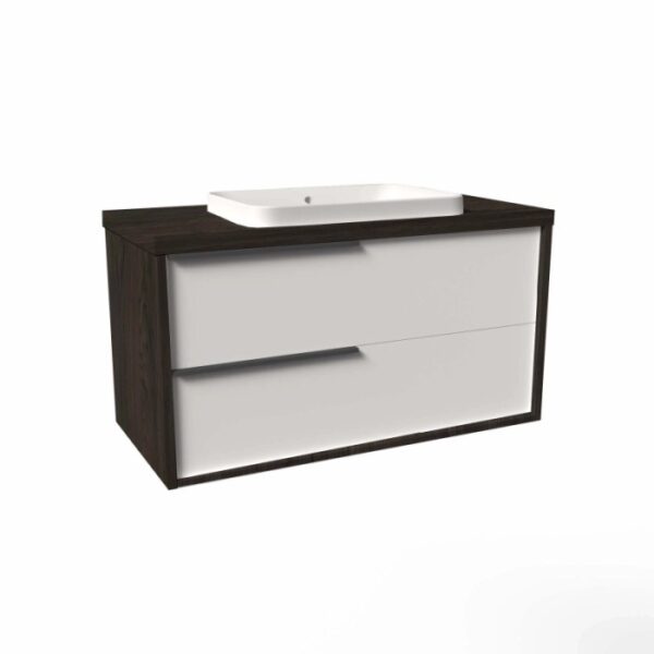Mobile bagno base lavabo sospeso Kora 81x65x46 cm olmo caffè bianco lucido