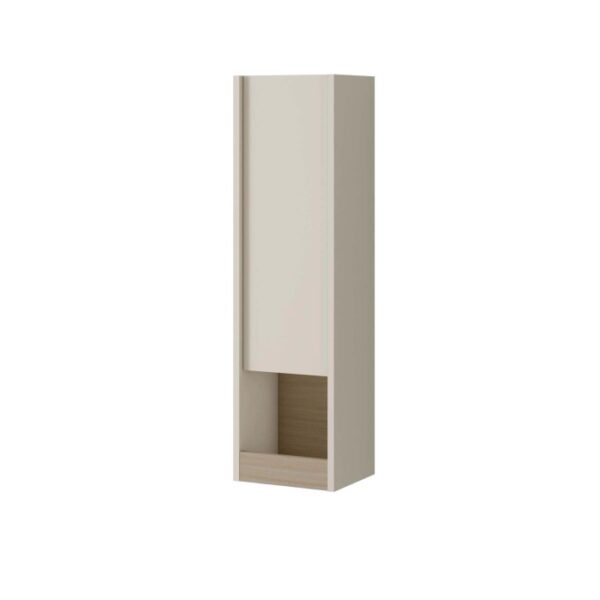 Mobile bagno alto beige con vano a giorno per arredo bagno.