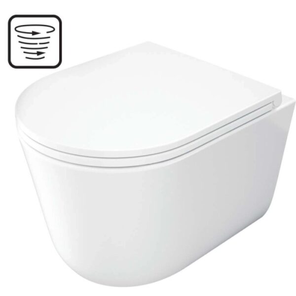 WC sospeso Genio sedile senza bordo e lavaggio a vortice 36x31 cm bianco