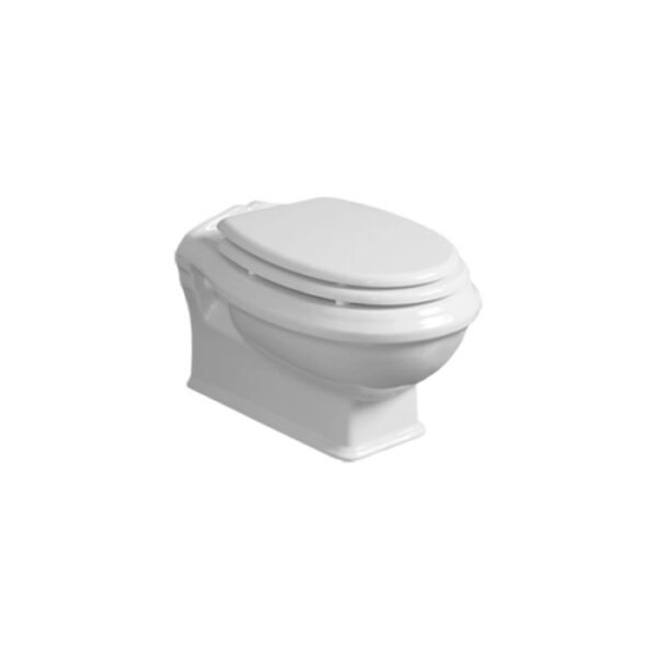 WC sospeso bianco (t.b.t.) con sedile WC chiuso.