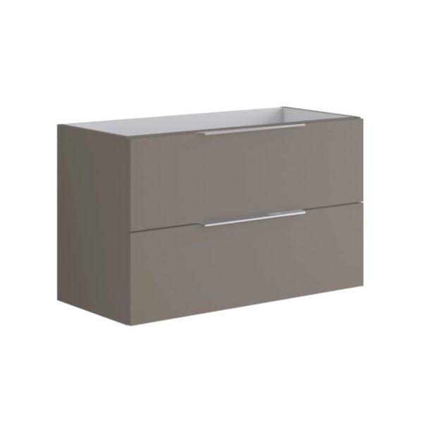 t.b.t. Mobile bagno color tortora con due cassetti e maniglie argentate.