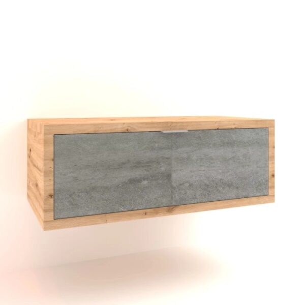 t.b.t. mobile bagno sospeso con cornice in legno e frontale grigio.