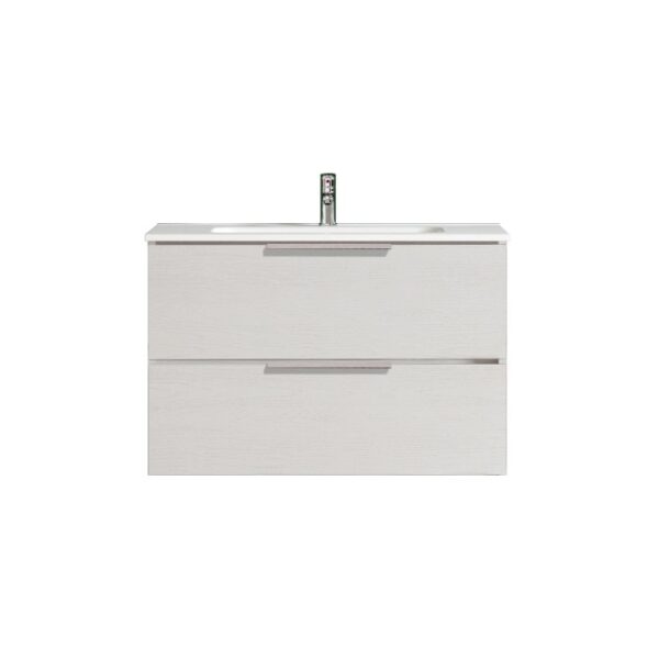 Mobile bagno t.b.t. grigio con due cassetti e lavabo da appoggio.