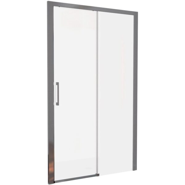 t.b.t. Parete doccia con porta scorrevole, telaio grigio.