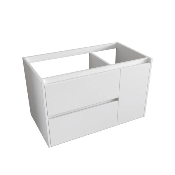 Mobile bagno t.b.t. bianco con due cassetti e un'anta per arredo bagno.
