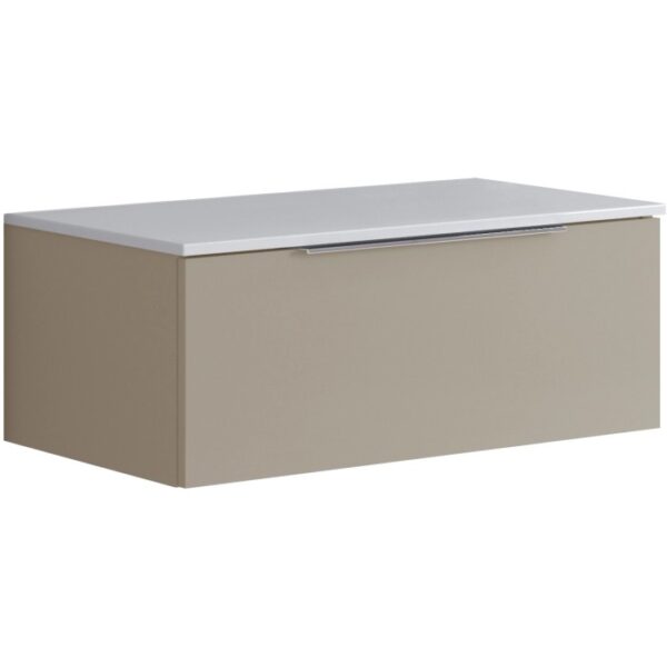 t.b.t. Mobile bagno sospeso beige con top bianco. Arredo bagno.