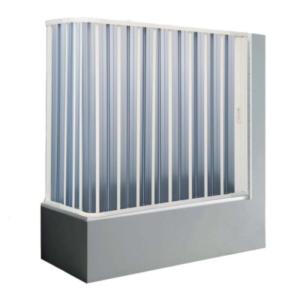 Box doccia con lamelle argento e bianco, accessori per doccia.