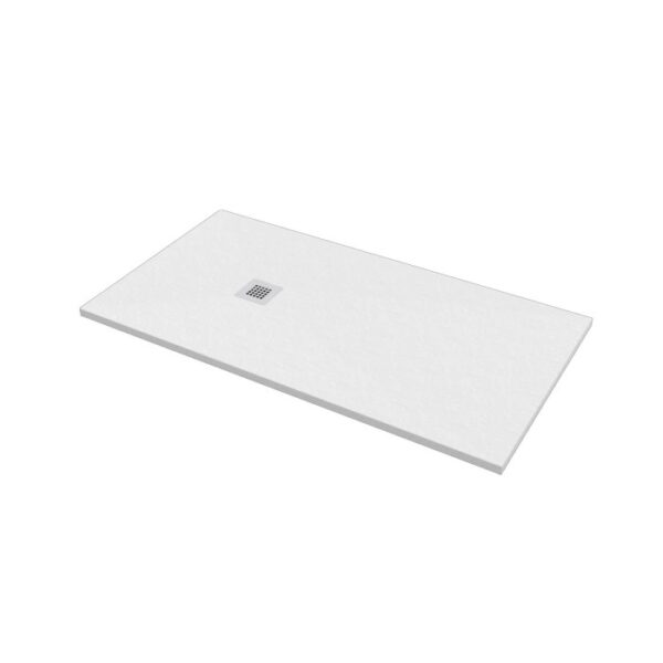 Piatto doccia t.b.t. rettangolare bianco con scarico quadrato.