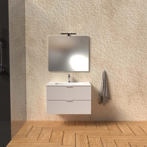 Mobile bagno base lavabo sospesa cannettata H51xL101xP46 cm Bianco lucido