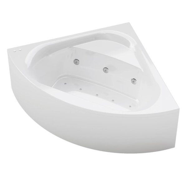Vasca idromassaggio angolare bianca per momenti di relax.