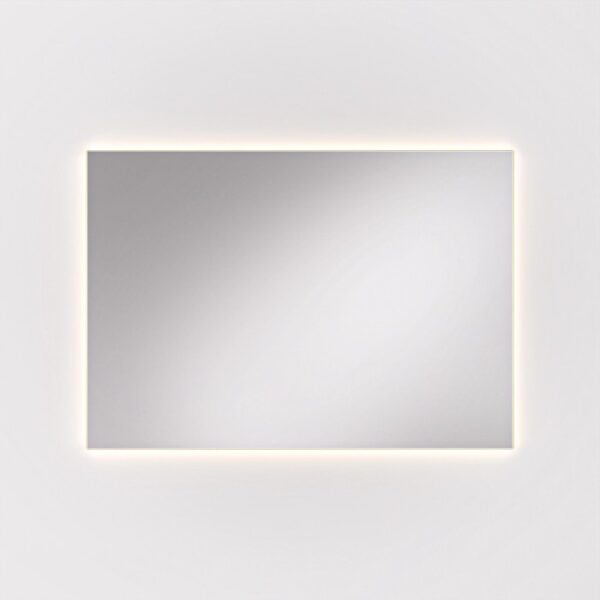 Specchio da parete rettangolare con illuminazione a LED.